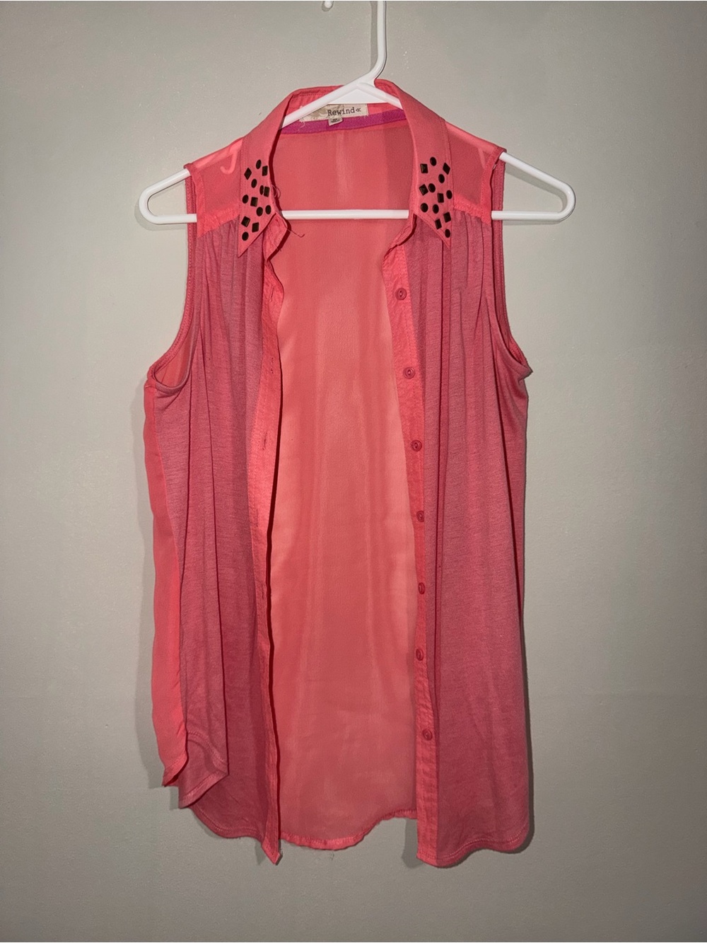Rewind Coral Pink Sleeveless Button-Down Studded Blouse – Size M